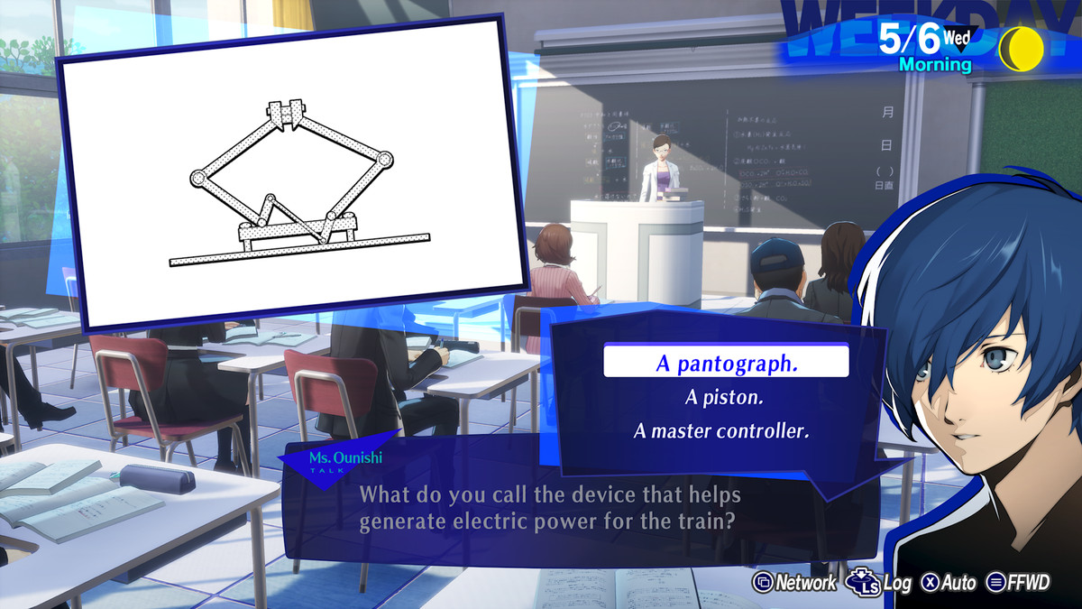 The Persona 3 Reload protagonist answers a classroom question