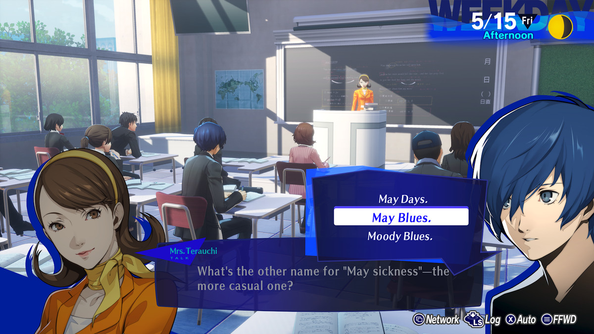 The Persona 3 Reload protagonist answers a classroom question