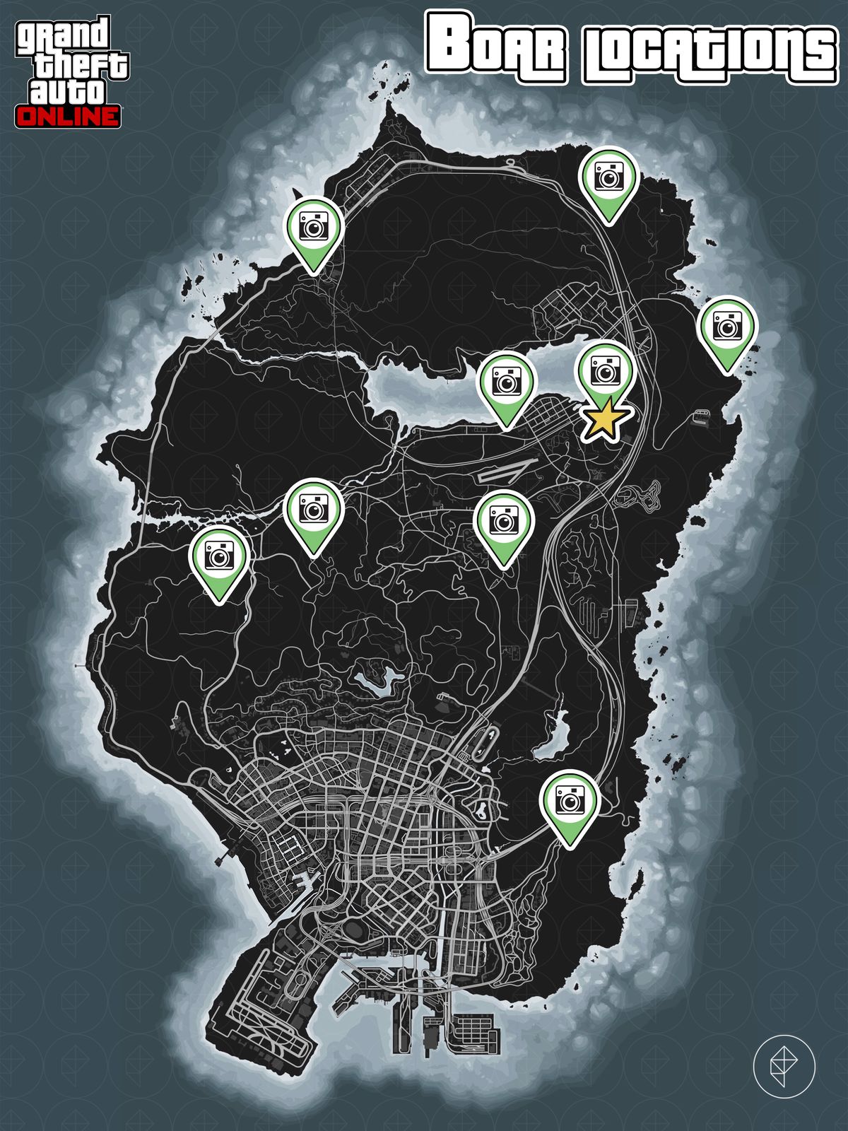 GTA Online map showing boar locations