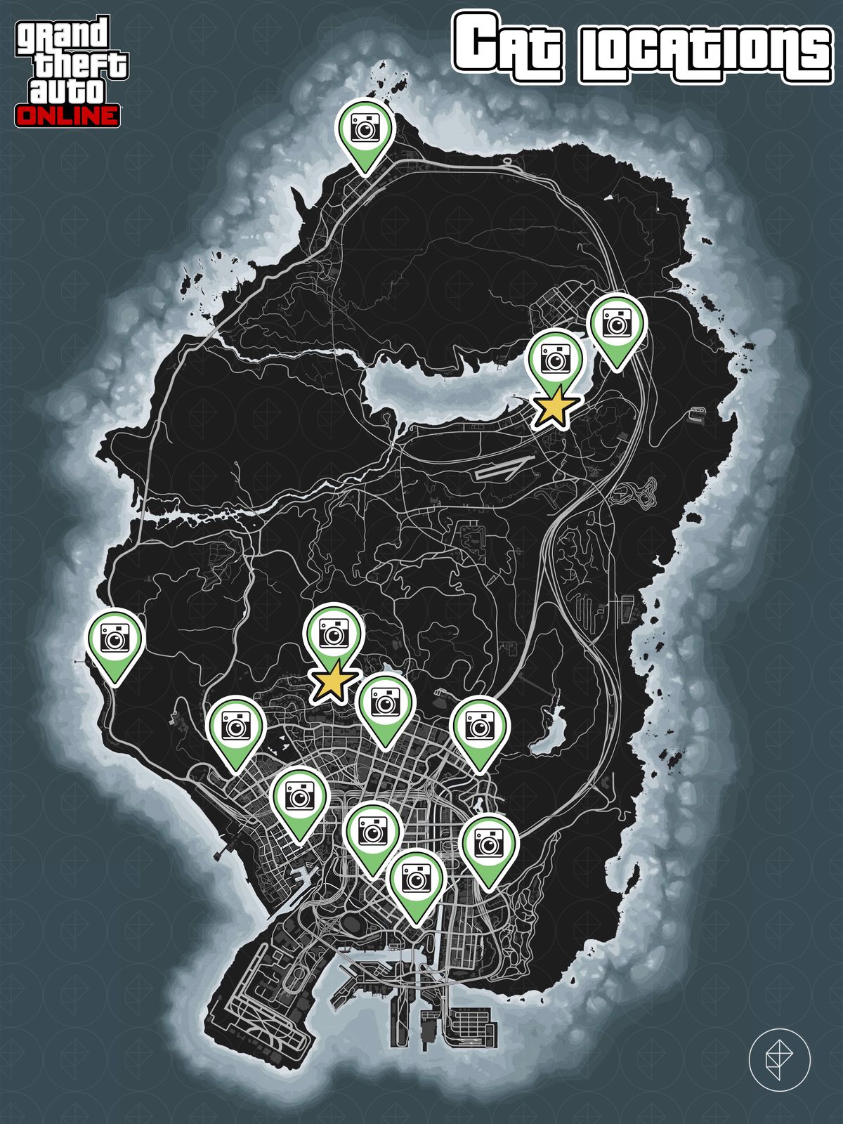 GTA Online map showing cat locations
