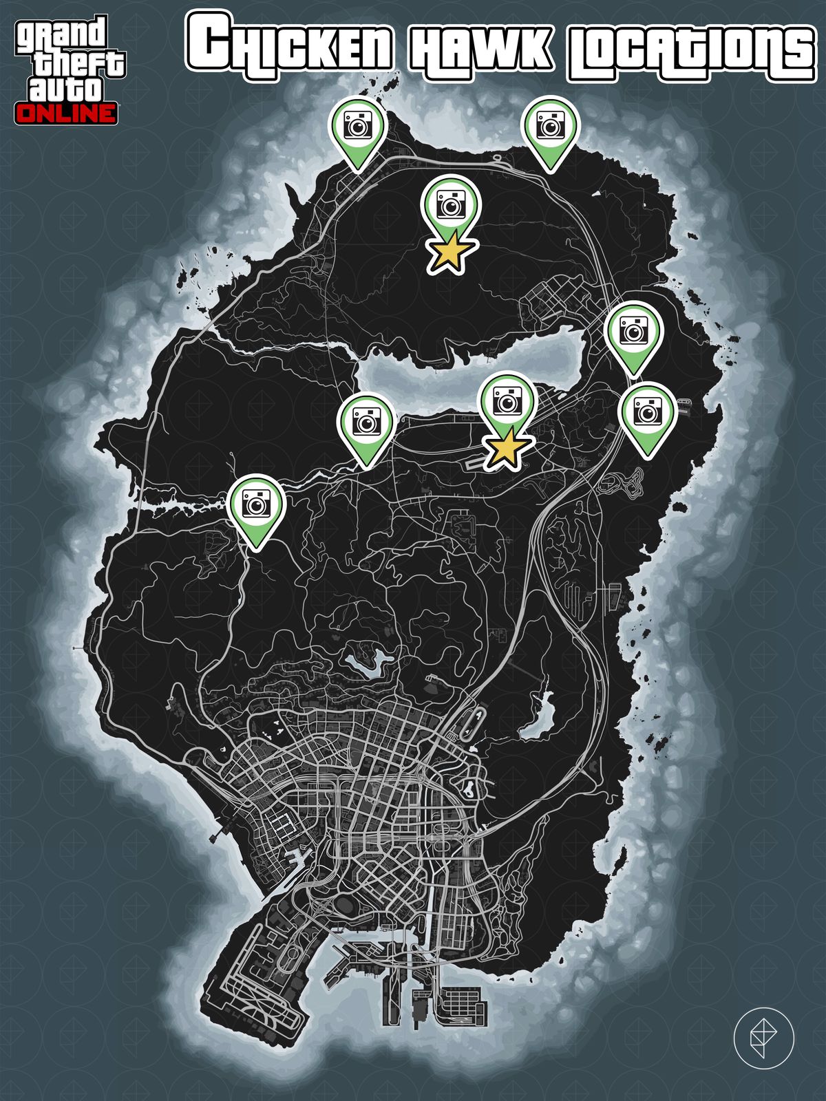 GTA Online map showing chicken hawk locations