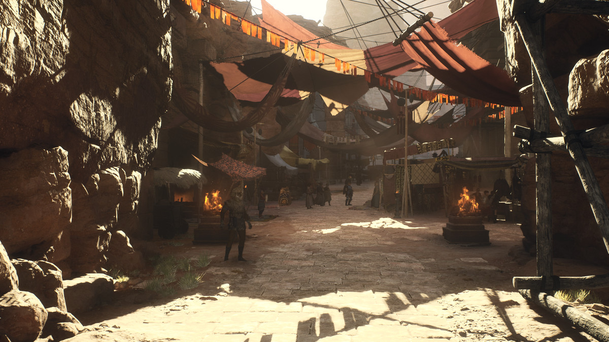 Vendors line a street in Battahl in Dragon’s Dogma 2.