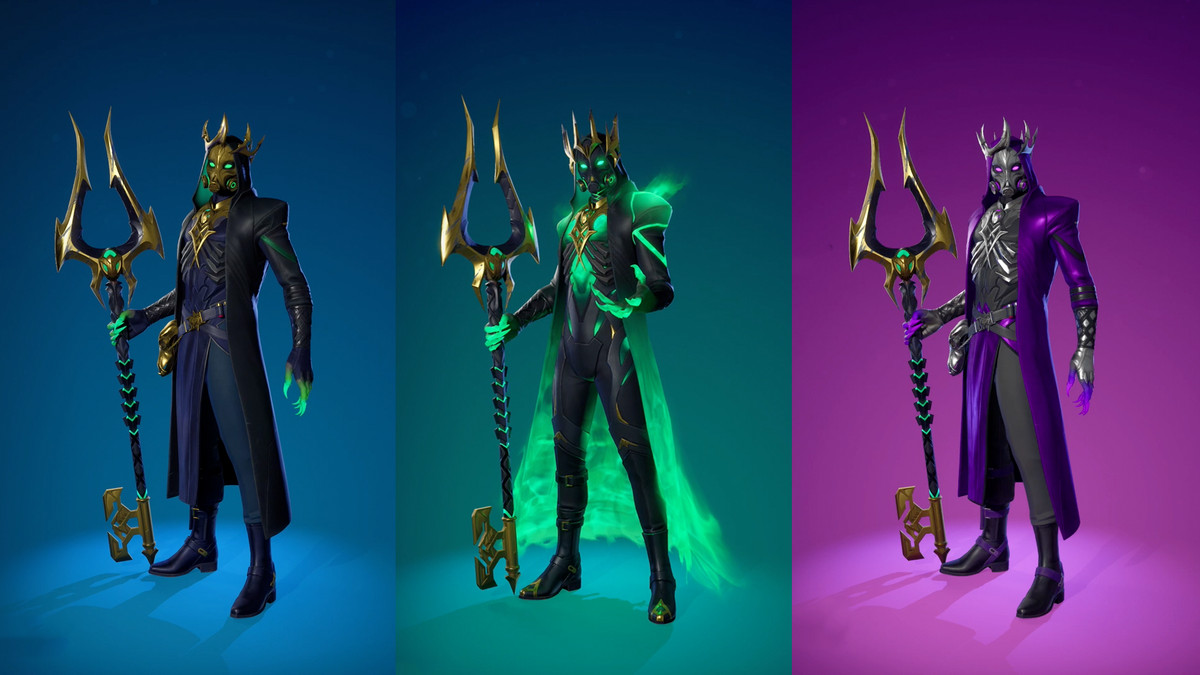 Fortnite Myths &amp; Mortals Hades, Dark Transformation Hades, and Lethean Hades skins