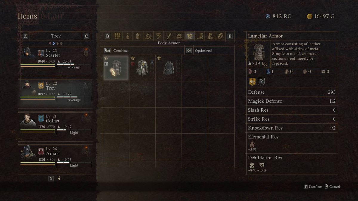 A menu shows the equipment for the best Archer build in Dragon’s Dogma 2.