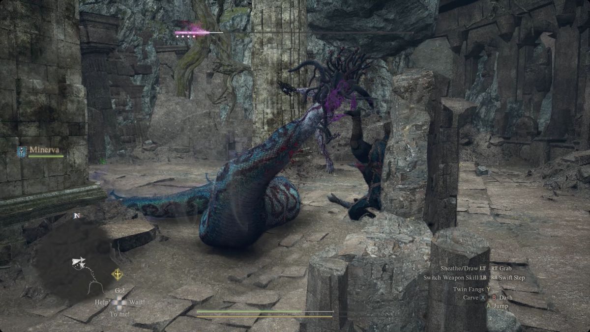 Dragon’s Dogma 2 player getting thrown off of the Medusa