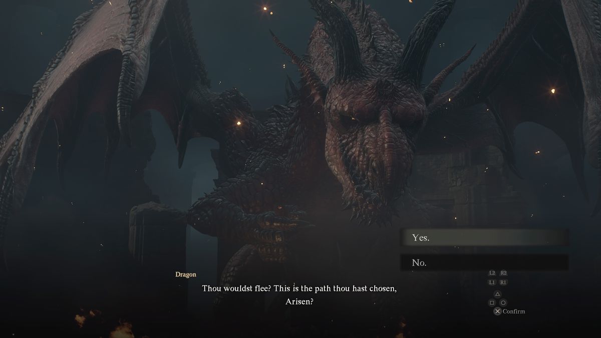 The dragon in Dragon’s Dogma 2 chastises the Arisen for running away