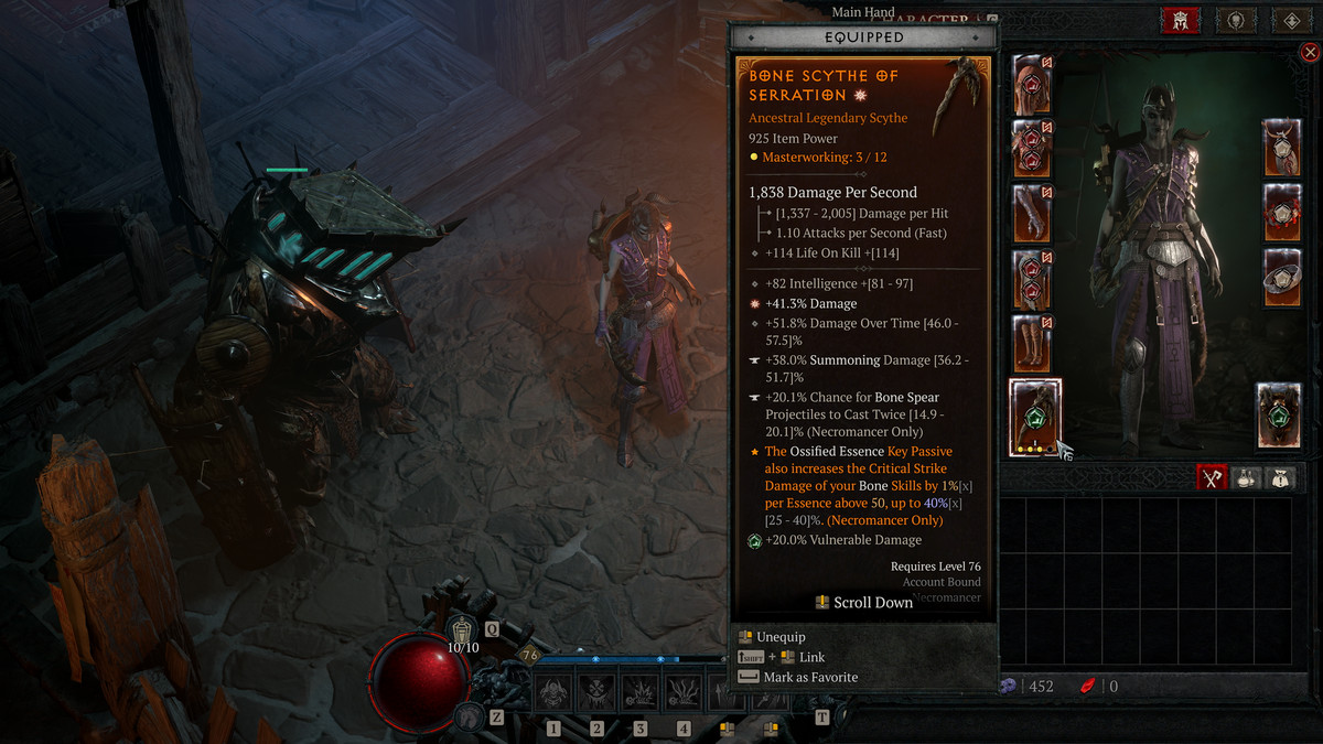 A lengthy item description of a powerful Legendary in Diablo 4