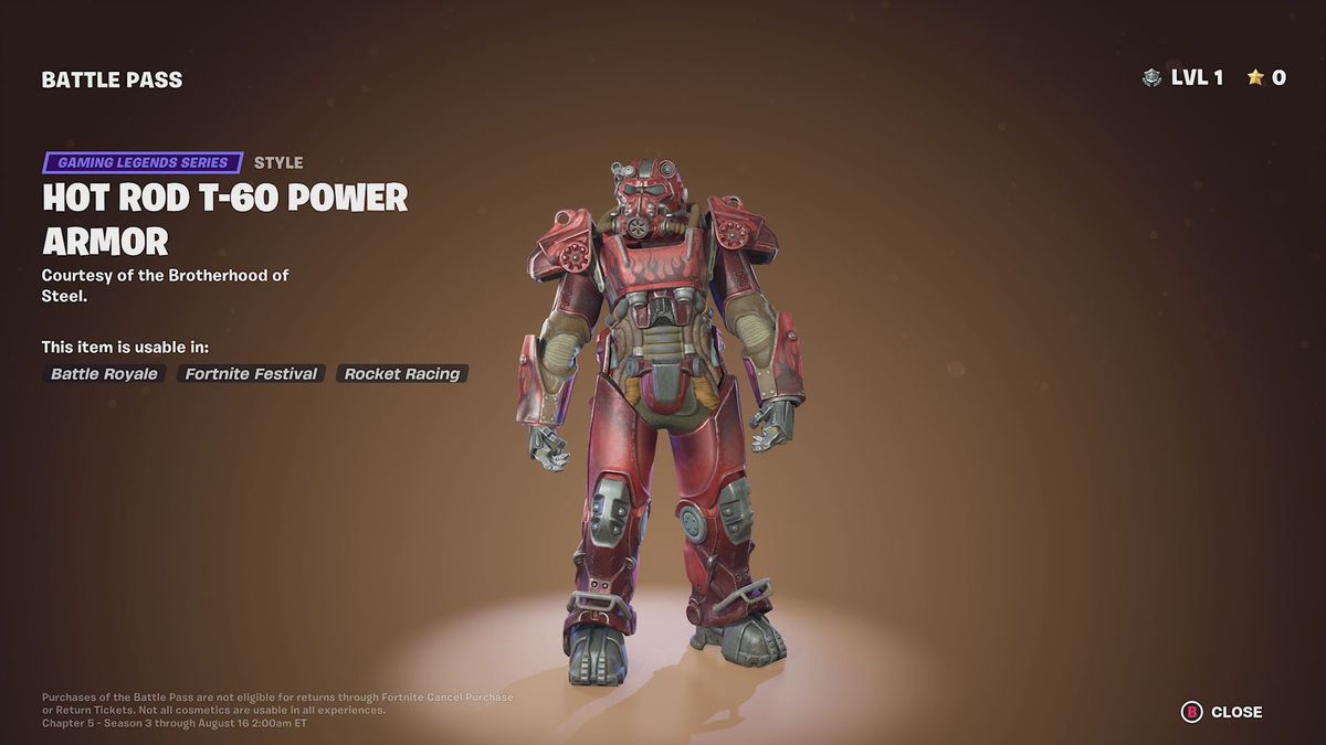 Hot Rod T-60 Power Armor&nbsp;in Fortnite Chapter 5 Season 3’s battle pass