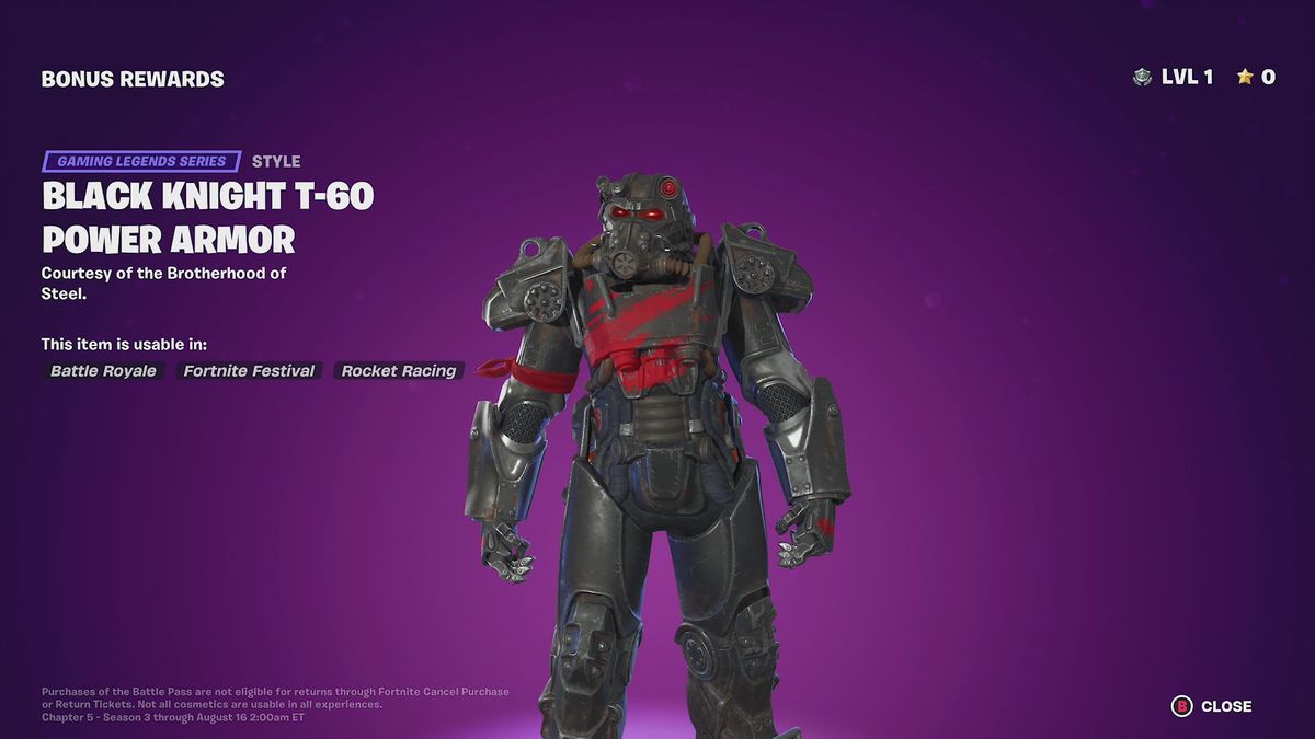 Black Knight T-60 Power Armor&nbsp;in Fortnite Chapter 5 Season 3’s battle pass