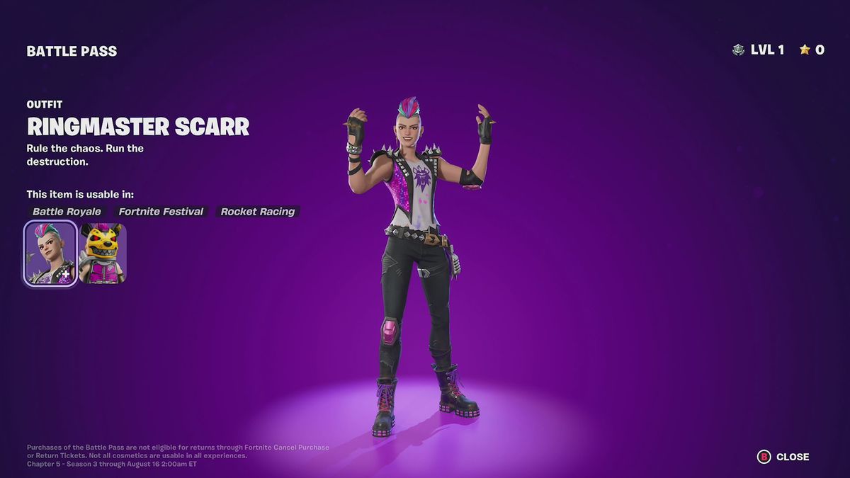 Ringmaster Scarr in Fortnite Chapter 5 Season 3’s battle pass