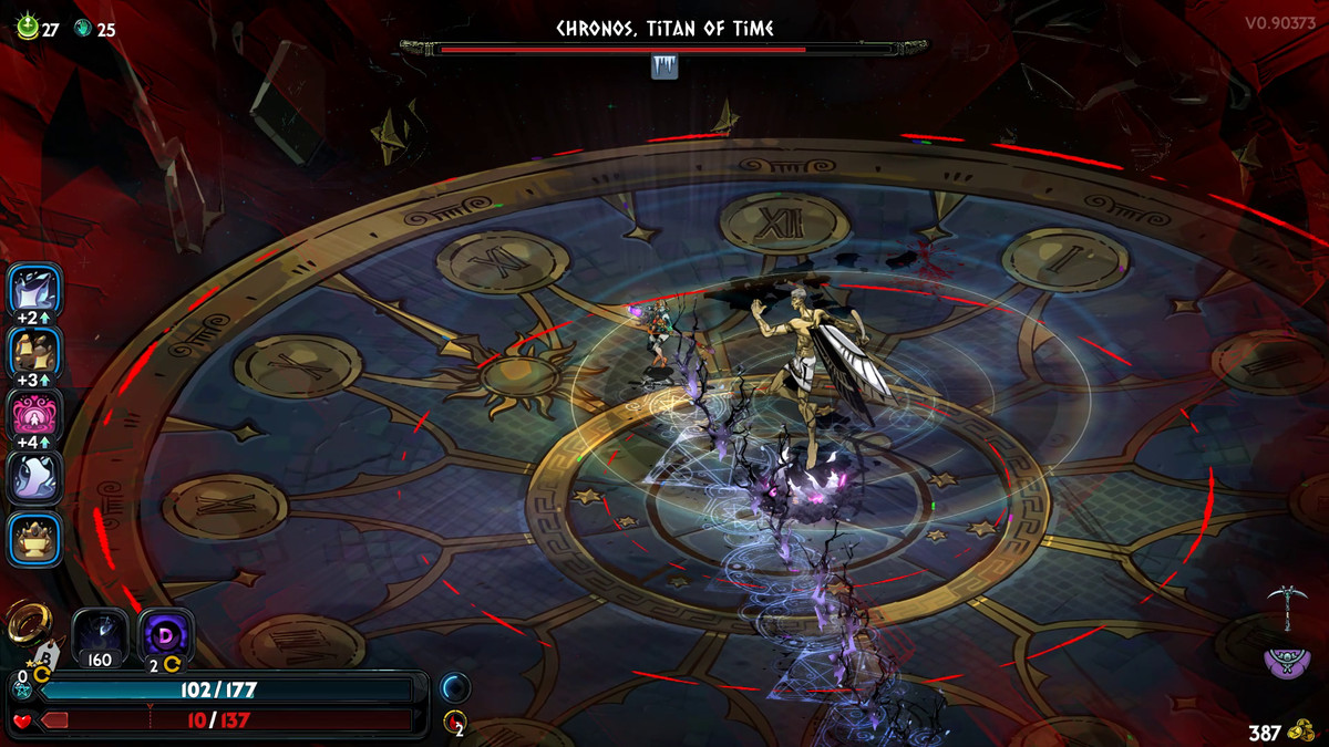 Melinoë stands in a safe spot during the Chronos fight in Hades 2