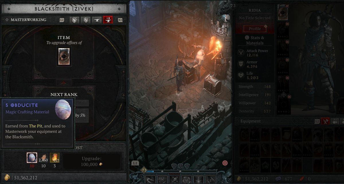 A Diablo 4 menu shows how Masterworking works in Diablo 4 season 4.