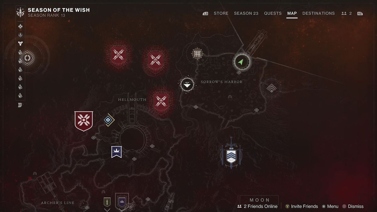 The Moon destination map in Destiny 2