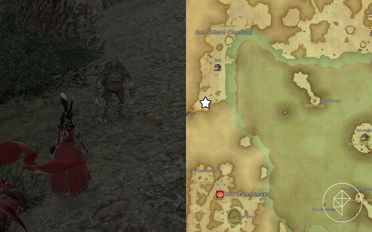 A FFXIV map showing where to find Soroban in The Ruby Sea