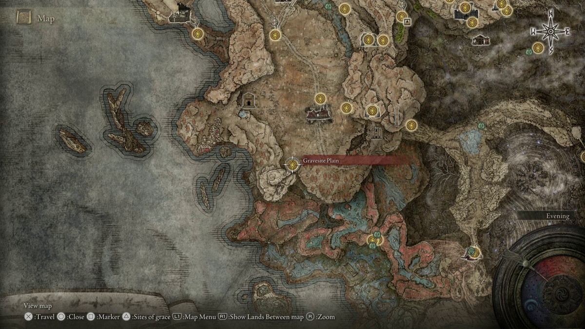 A map showing the location of a Curseblade in Elden Ring: Shadow of the Erdtree