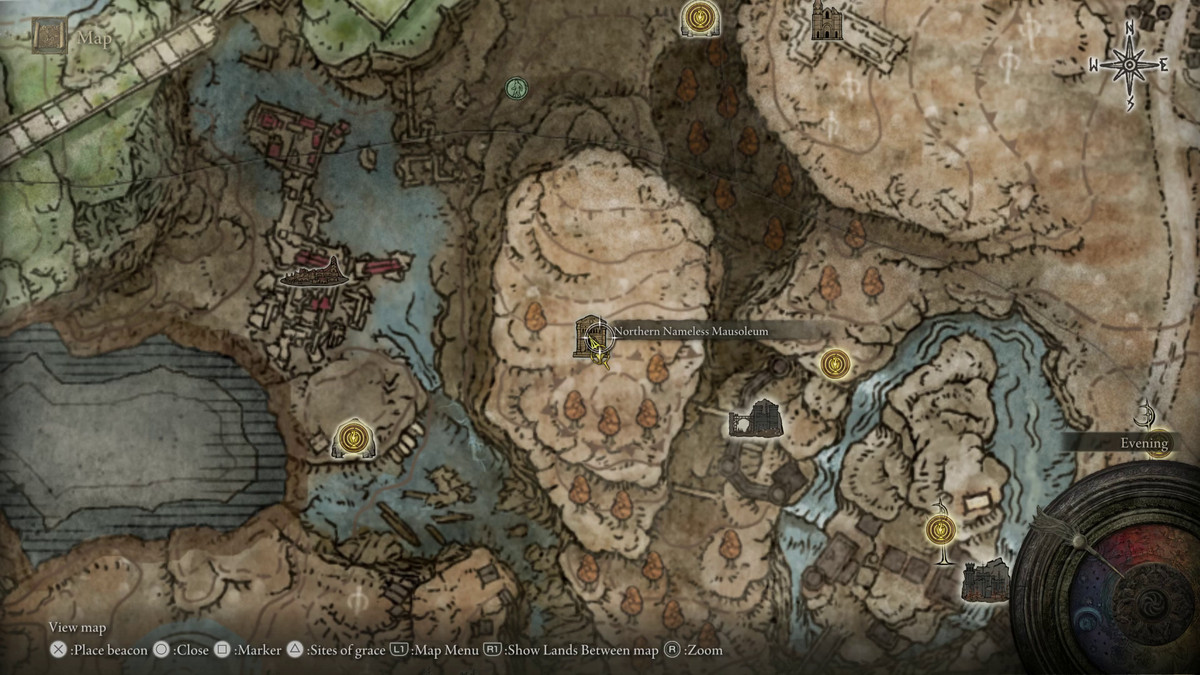 A map showing the location of a weapon in Elden Ring: Shadow of the Erdtree