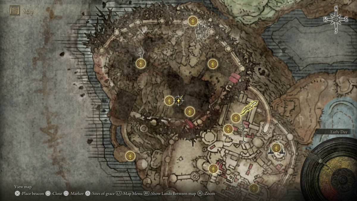 A map showing the location of a weapon in Elden Ring: Shadow of the Erdtree