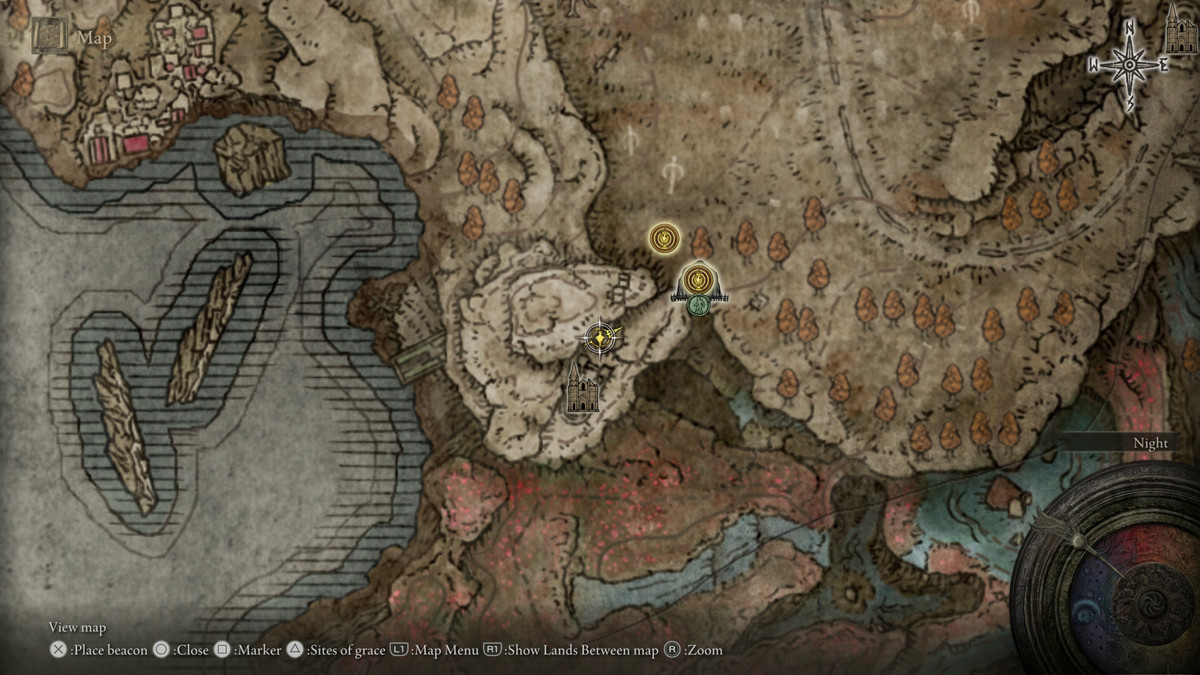 A map showing the location of a weapon in Elden Ring: Shadow of the Erdtree