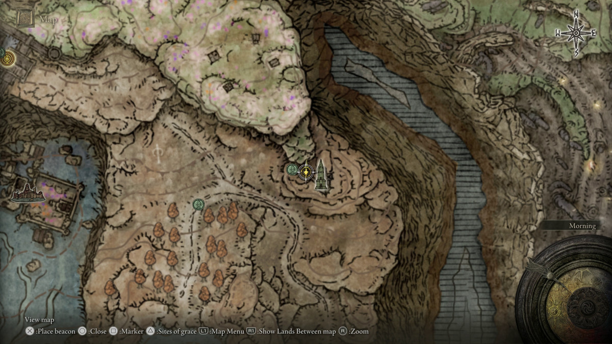 A map showing the location of a weapon in Elden Ring: Shadow of the Erdtree