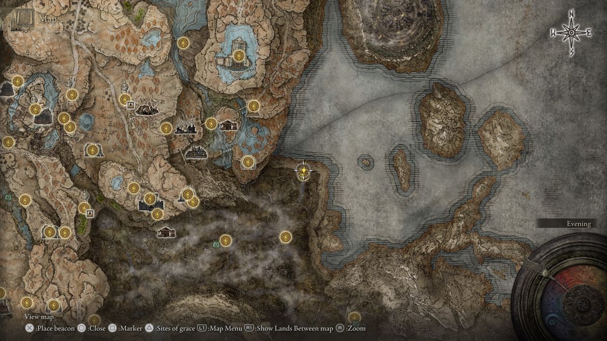 A map showing the location of a weapon in Elden Ring: Shadow of the Erdtree