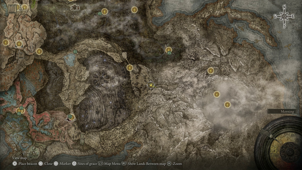 A map showing the location of a weapon in Elden Ring: Shadow of the Erdtree