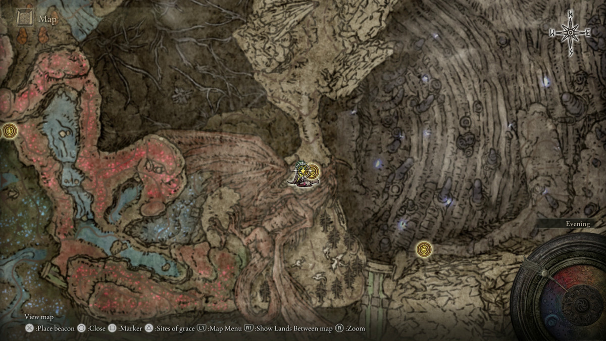 A map showing the location of a weapon in Elden Ring: Shadow of the Erdtree