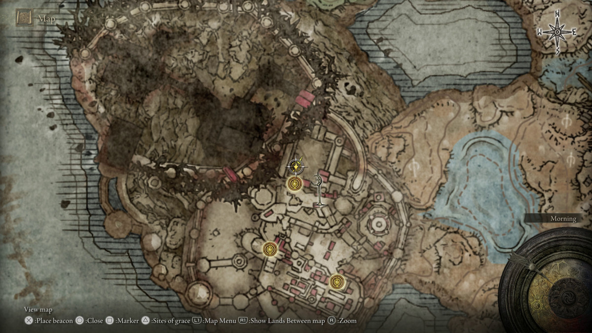 A map showing the location of armor in Elden Ring: Shadow of the Erdtree