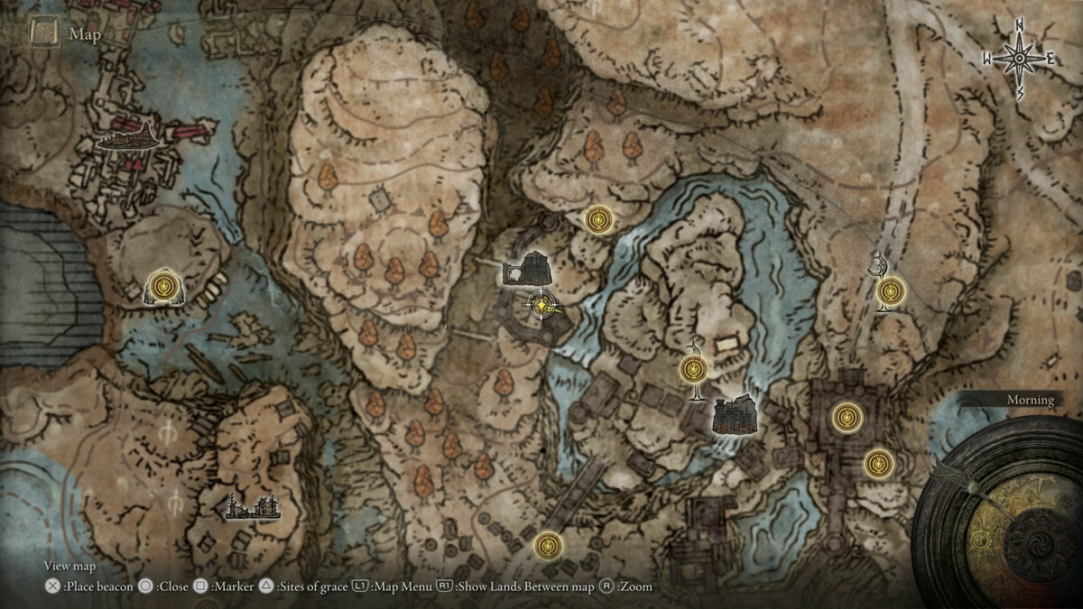 A map showing the location of armor in Elden Ring: Shadow of the Erdtree