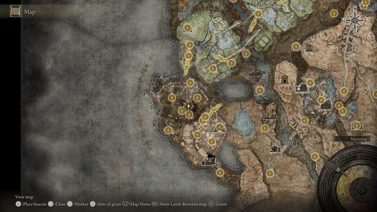 A map showing the location of armor in Elden Ring: Shadow of the Erdtree