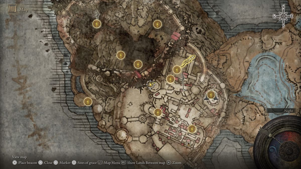 A map showing the location of armor in Elden Ring: Shadow of the Erdtree