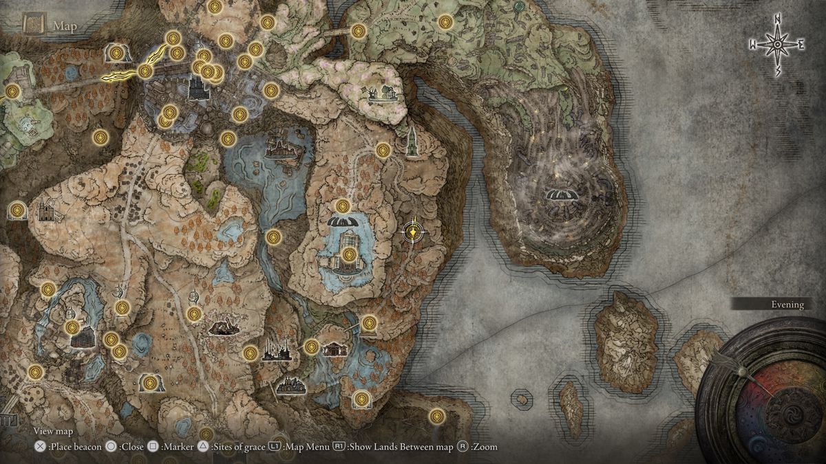 A screenshot of the Elden Ring: Shadow of the Erdtree map, highlighting the location of the Cerulean-Sapping Cracked Tear crystal tear and its Furnace Golem in Scadu Atlus