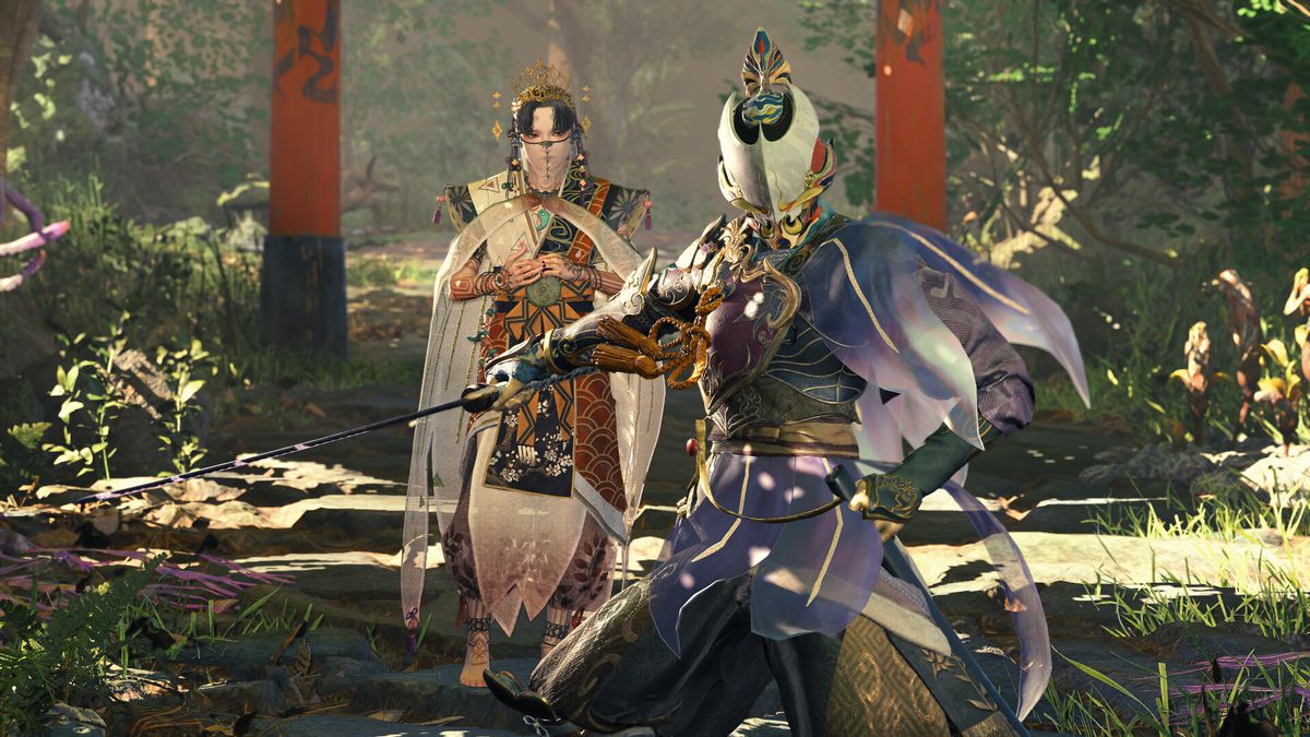 Yoshiro and Soh face the camera in Kuntisu-Gami: Path of the Goddess