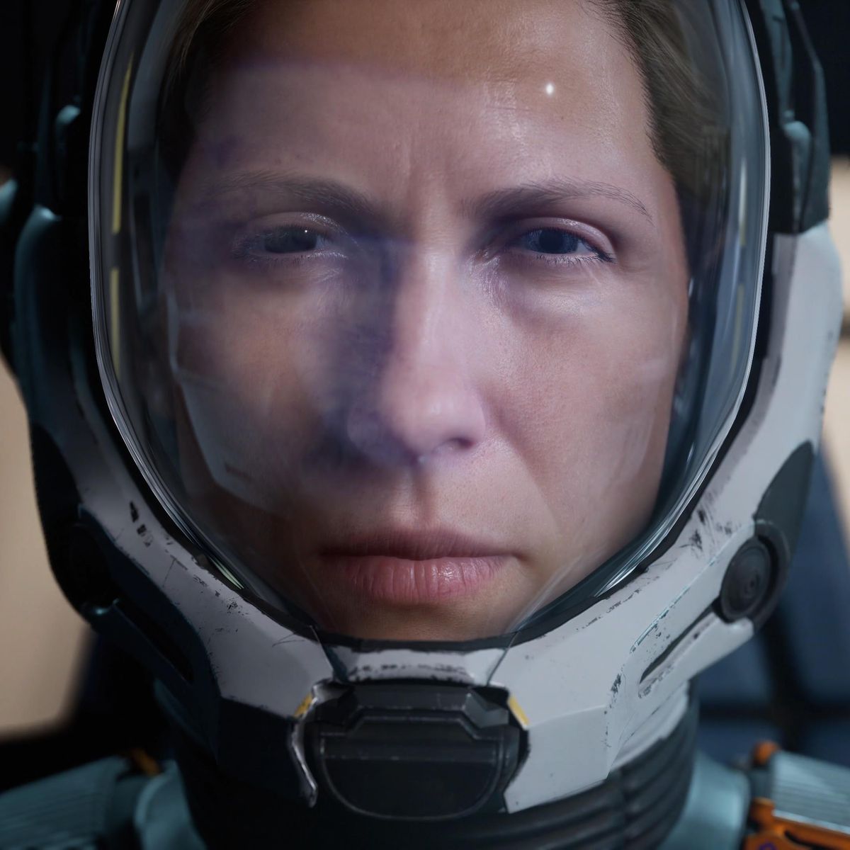 Selene, the main character of Returnal, wearing a space helmet